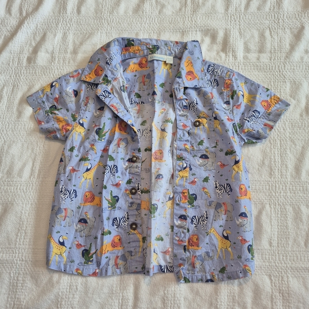 JoJo Maman Bebe boys 18-24 months button up animal print button up shirt VGUC
